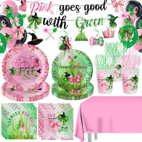SHQPTYY 194pcs pink and green witch party plates for magical celebrations.