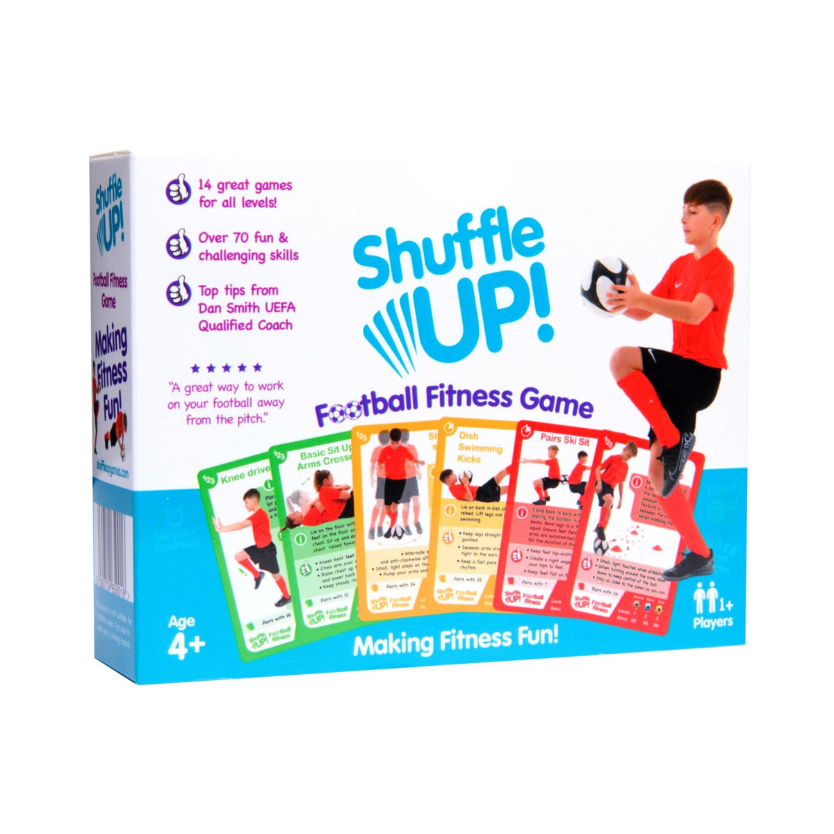 Shuffle Up soccer card pack cover with vibrant kids' play cards.