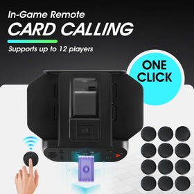ShuffleBox G1 Pro remote control shows on-demand dealing during group play.