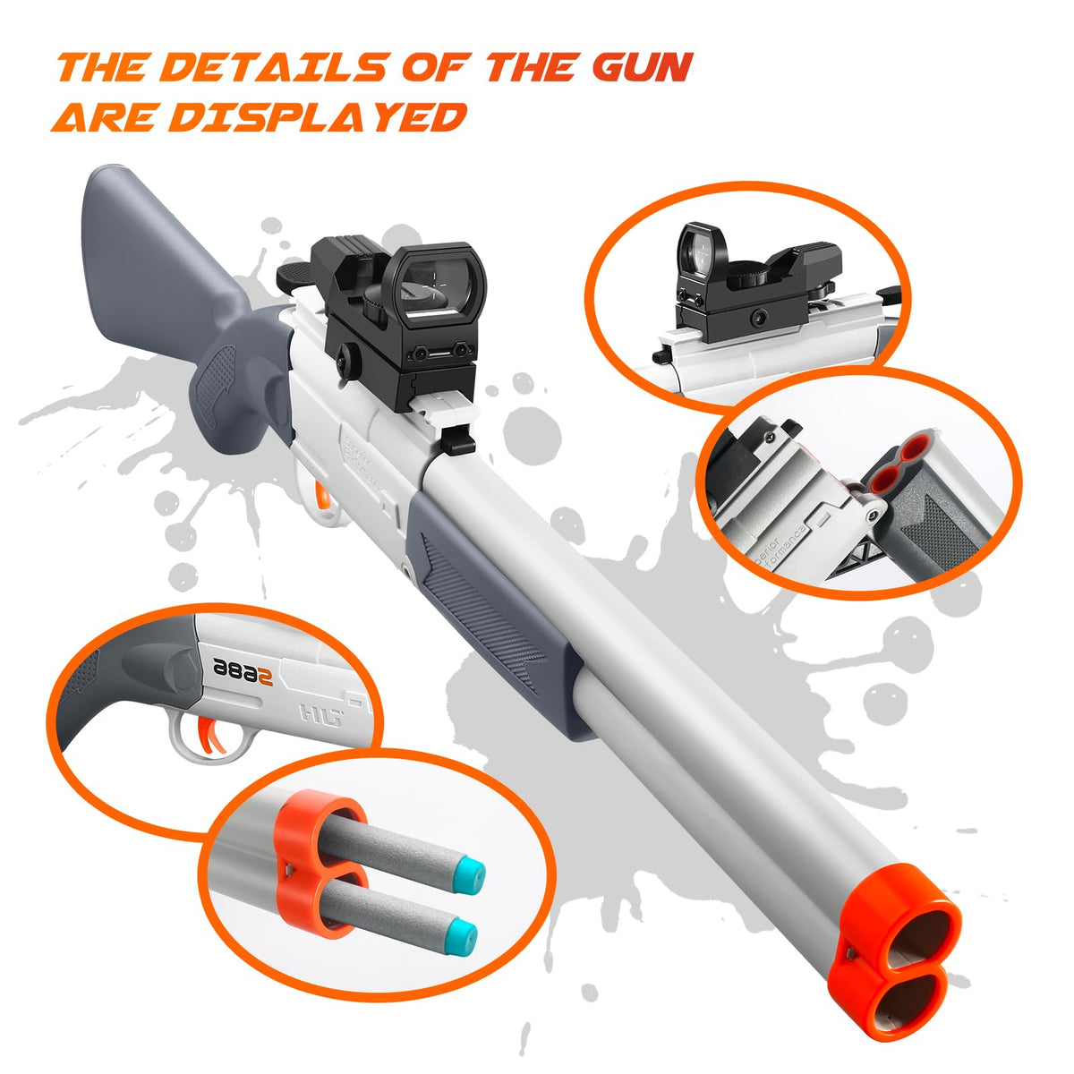 Shushuzz shotgun with scope close-up highlights tactical sight for improved accuracy.
