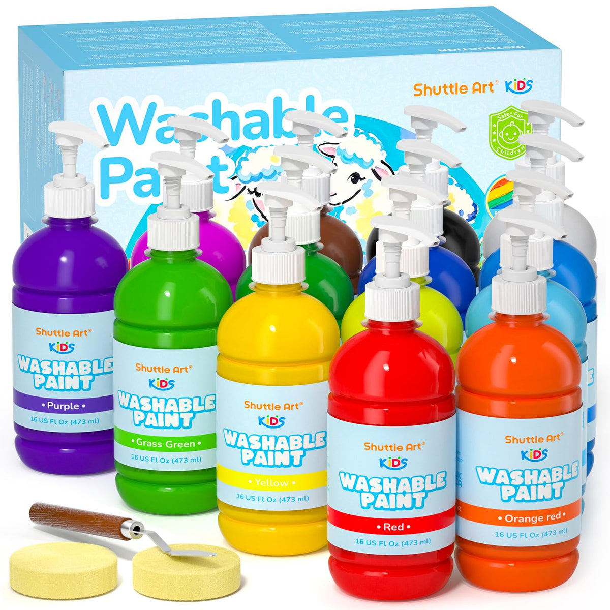 Shuttle Art 14-color washable paint set in pack shot for kids crafts