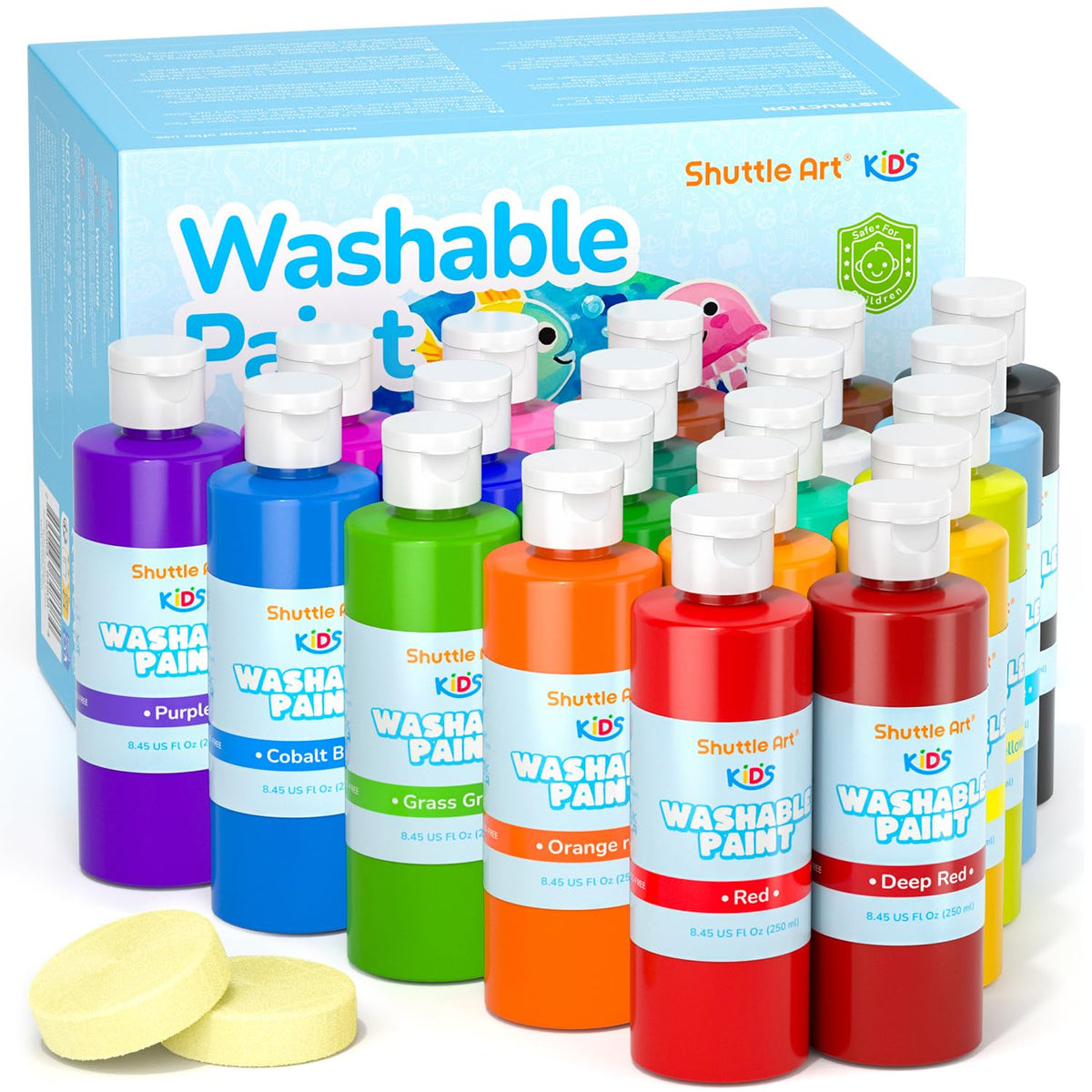 Shuttle Art 20-colors washable paint bottles deliver vivid results with easy cleanup.
