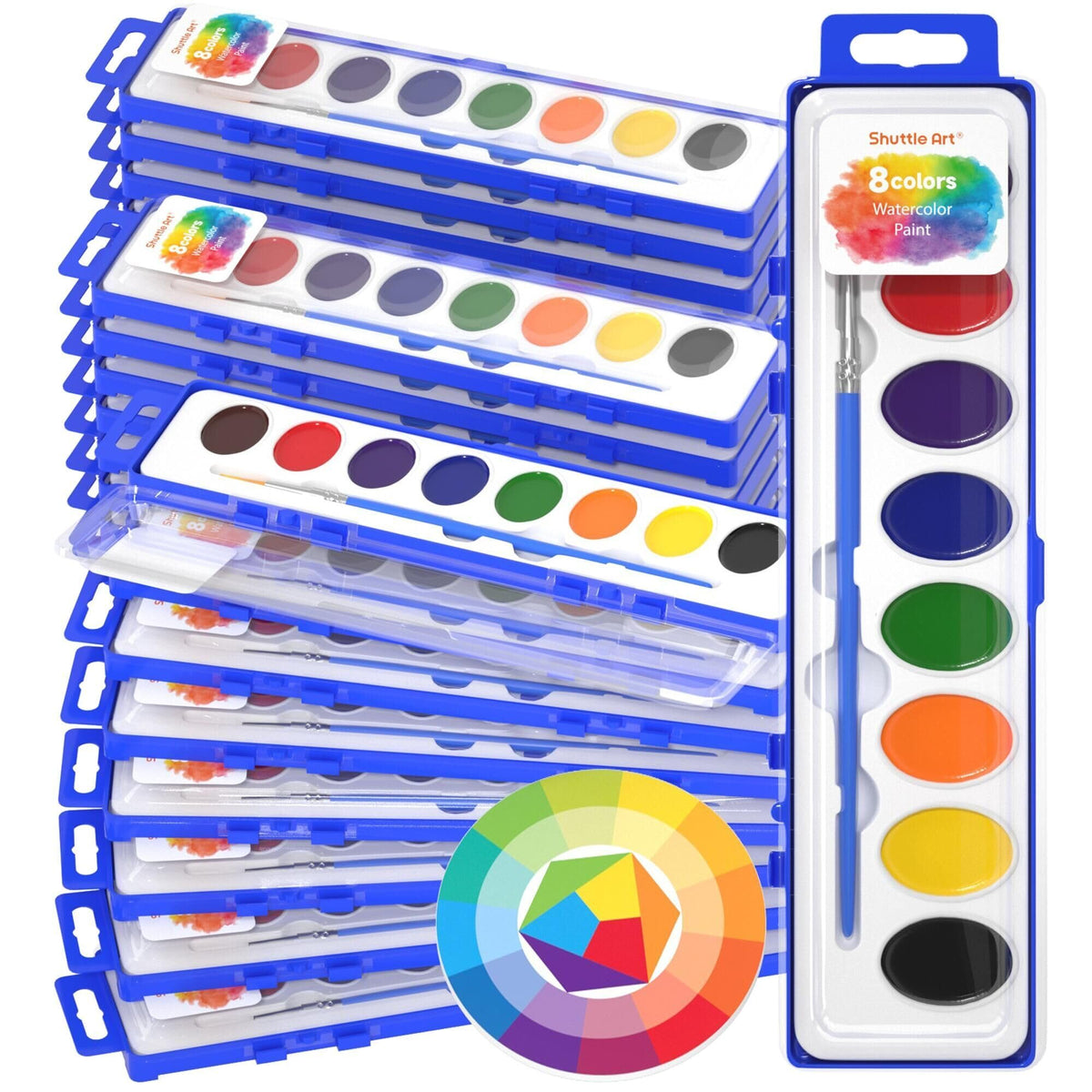Shuttle Art 24-pack watercolor case closed, ideal for classroom storage and portability.