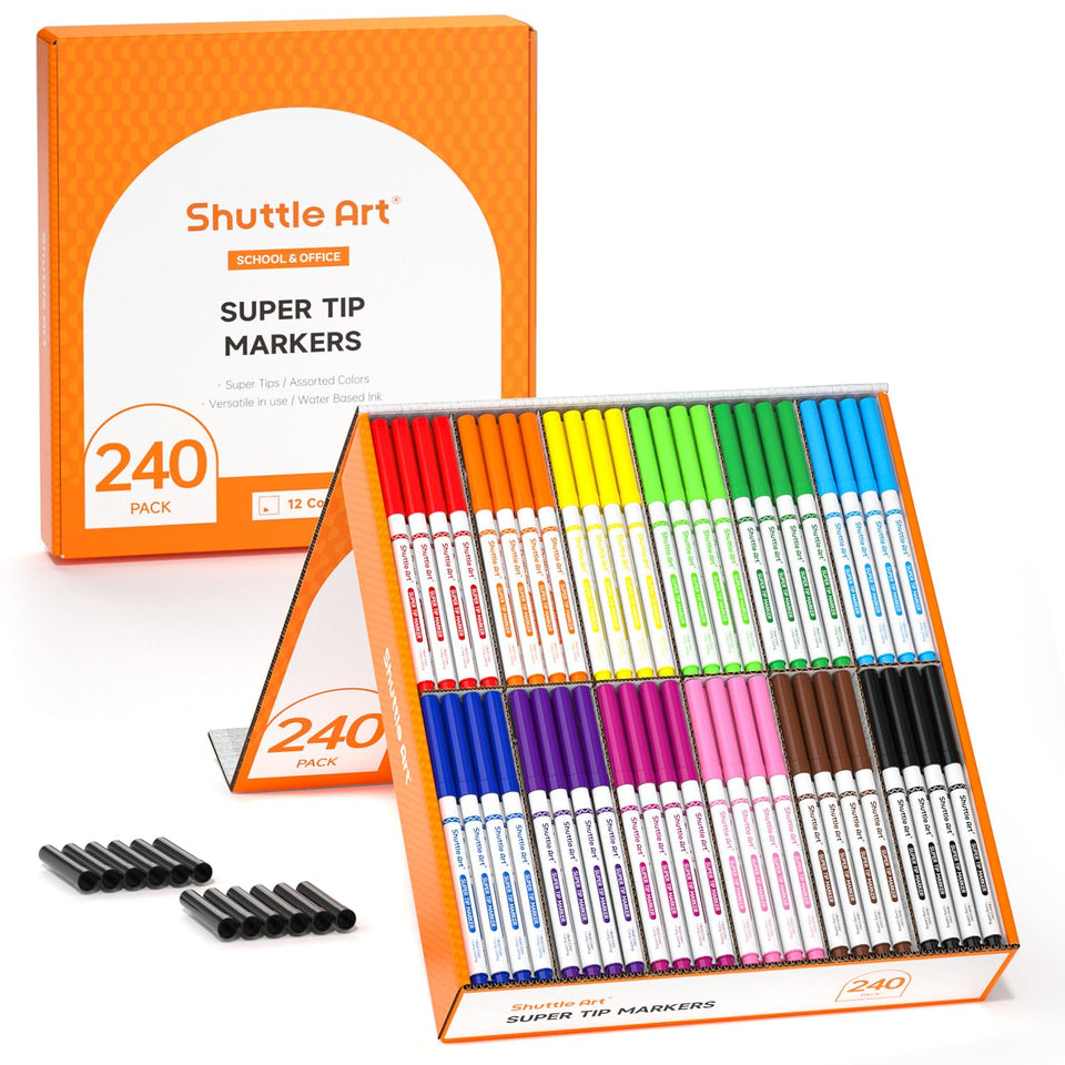 Shuttle Art 240-pack markers in a box for classroom organization