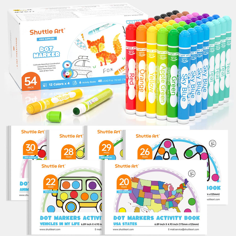 Shuttle Art 48-pack dot markers in assorted colors for vibrant crafts
