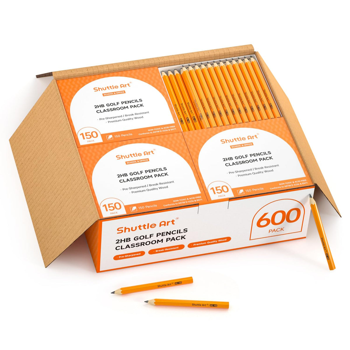 Shuttle Art 600-pack HB mini pencils in wood casing for classroom writing.