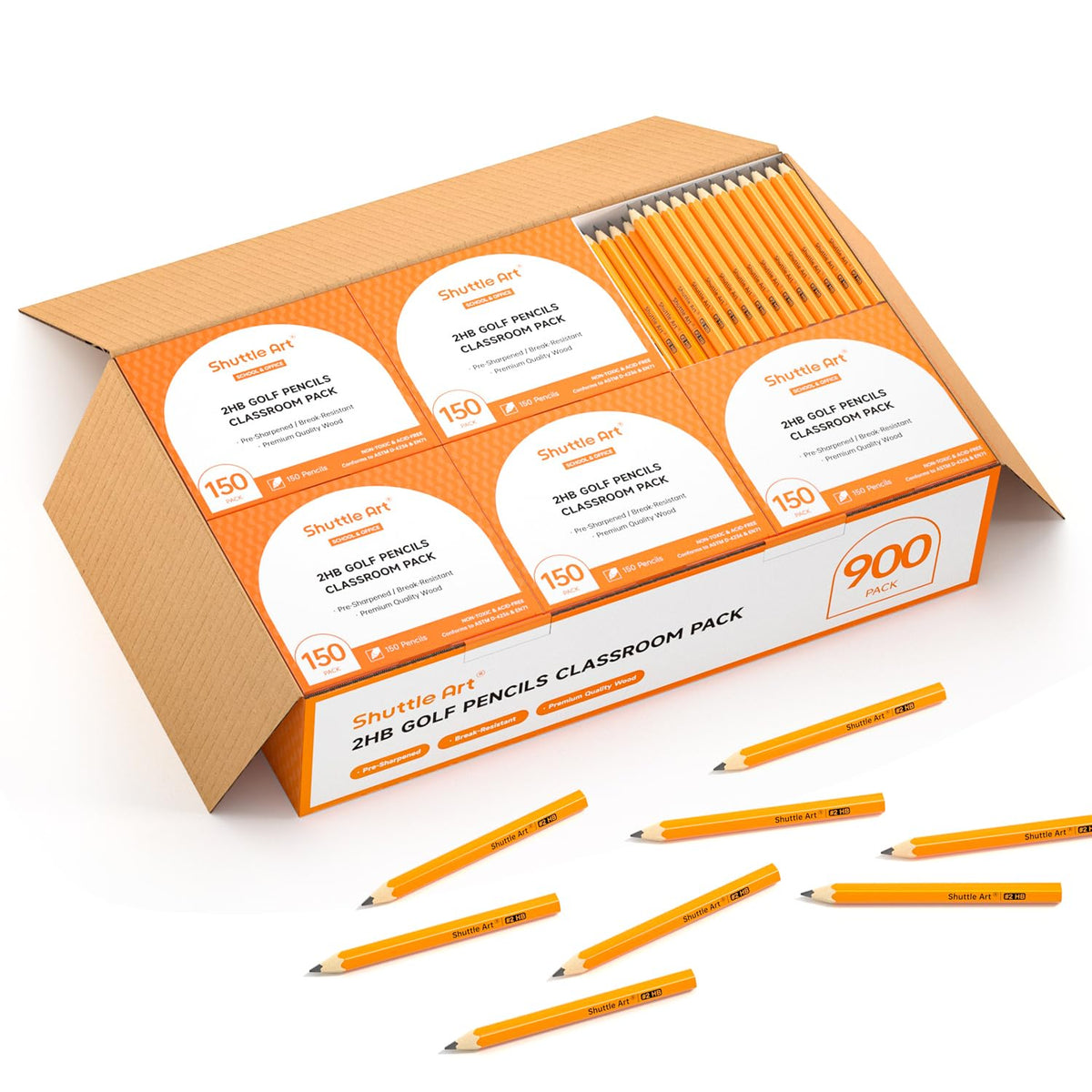 Shuttle Art 900-pack 2HB golf pencils for classroom bulk use and sharing.