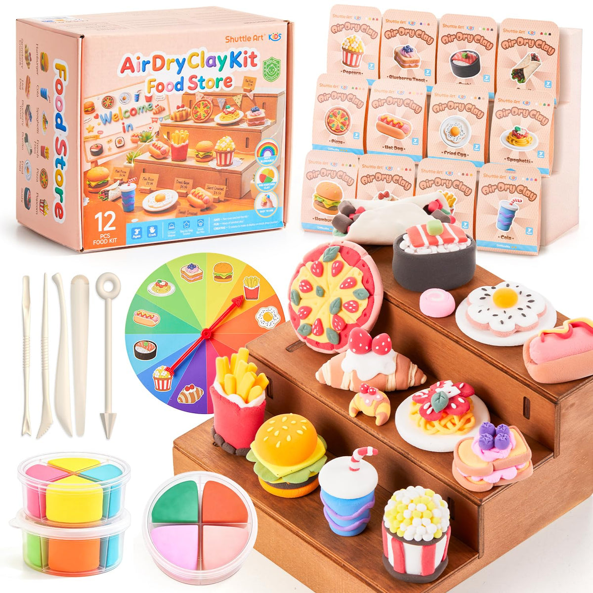 Shuttle Art food-store 12-box set for creative play and color exploration.