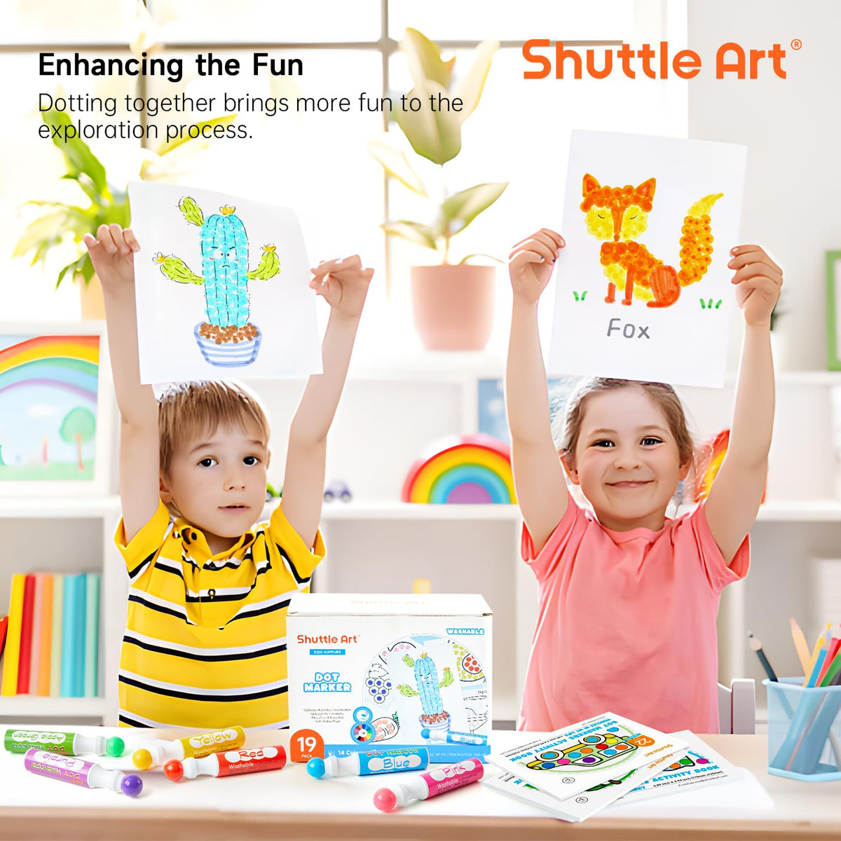 Shuttle Art packaging highlighting color range and activity value
