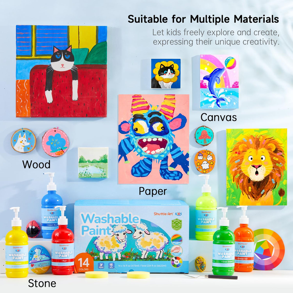 Shuttle Art child paints with sponges for textures