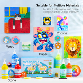 Shuttle Art child paints with sponges for textures