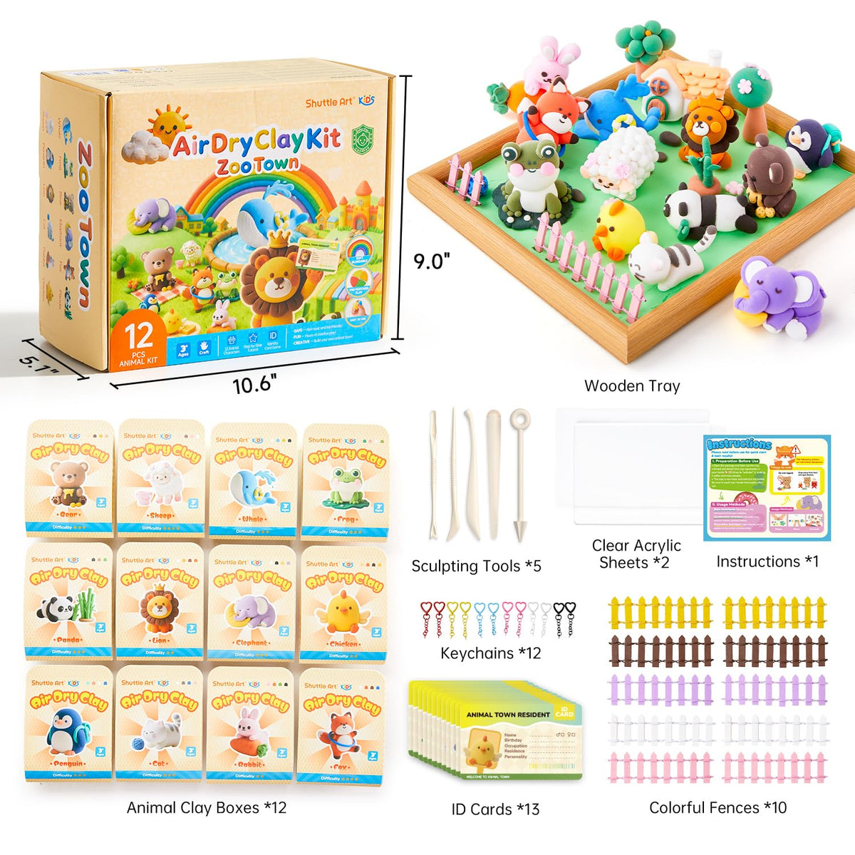 Shuttle Art clay colors pack with four colors per animal box