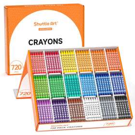 Shuttle Art Crayons bulk class pack with 720 colors organized for easy classroom access.
