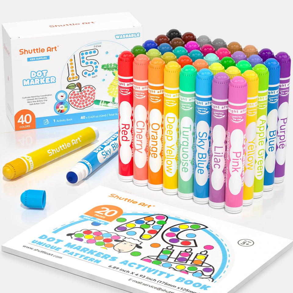 Shuttle Art Dot Markers 40 colors pack for vibrant kids art projects.