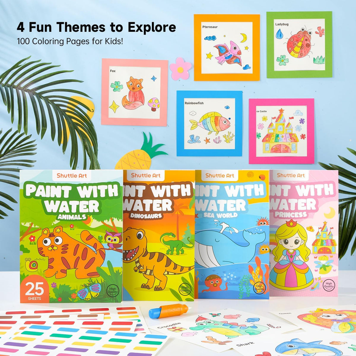 Shuttle Art Paint with Water princess magic page inspires imaginative water painting.