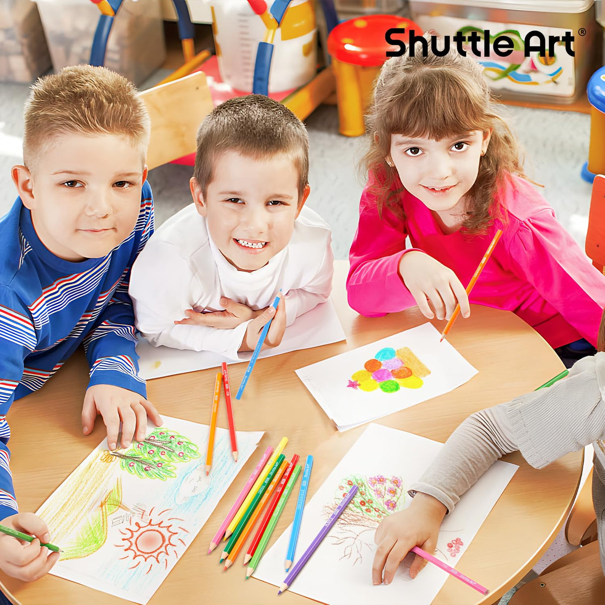Shuttle Art pre-sharpened pencils ready to use for kids' drawings