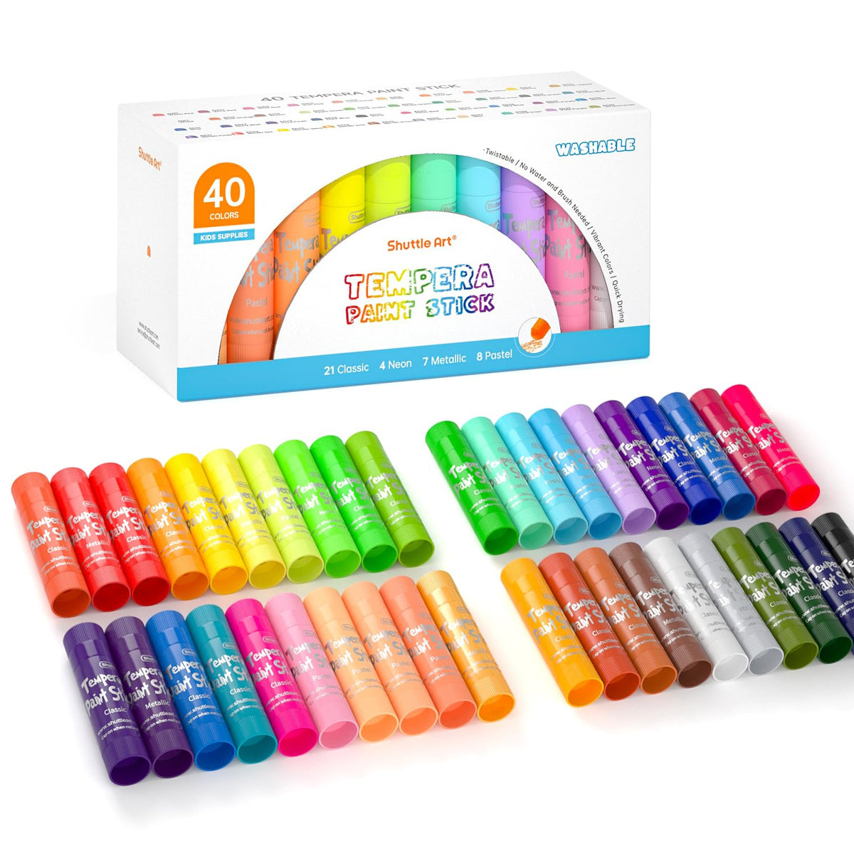 Shuttle Art tempera paint sticks in 40 colors for vibrant kids’ art projects