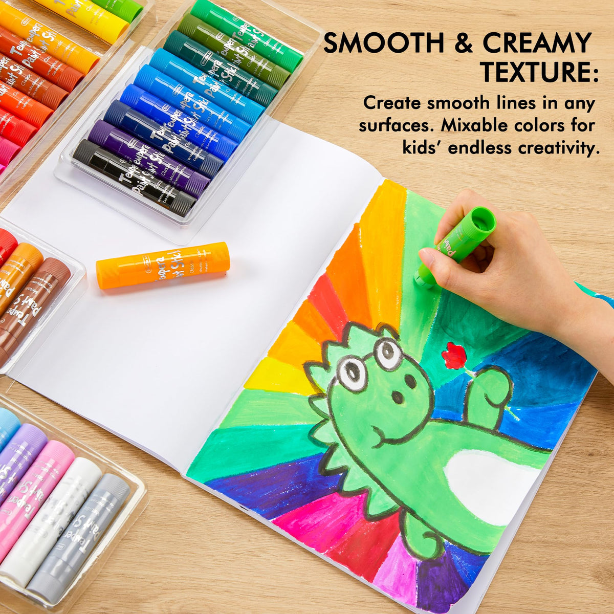 Shuttle Art tempera paint sticks quick-dry formula dries in about 90 seconds