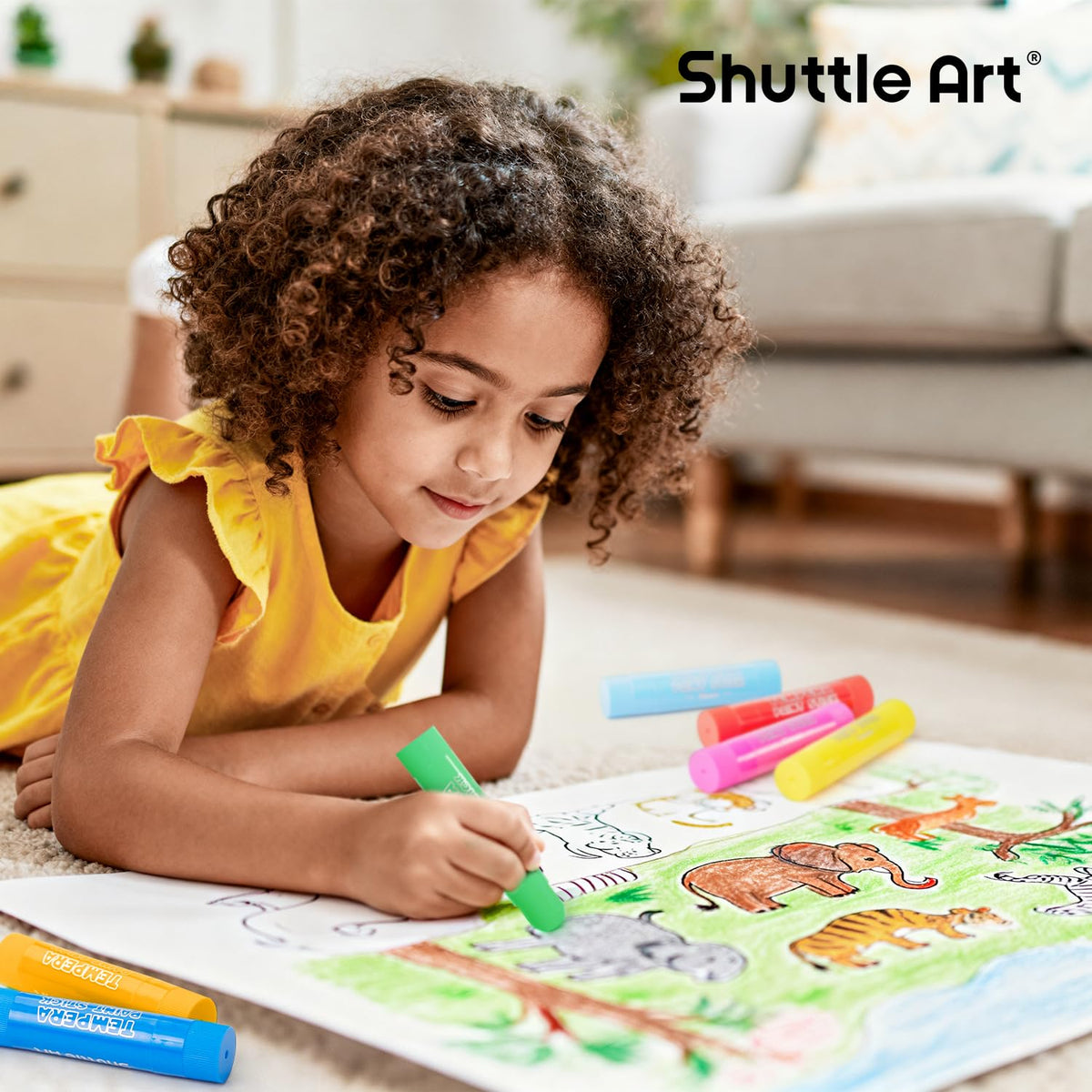 Shuttle Art Tempera Paint Sticks with included drawing pad for immediate creativity.