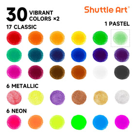 Shuttle Art tempera paint sticks swatches reveal rich color range for vibrant drawings.