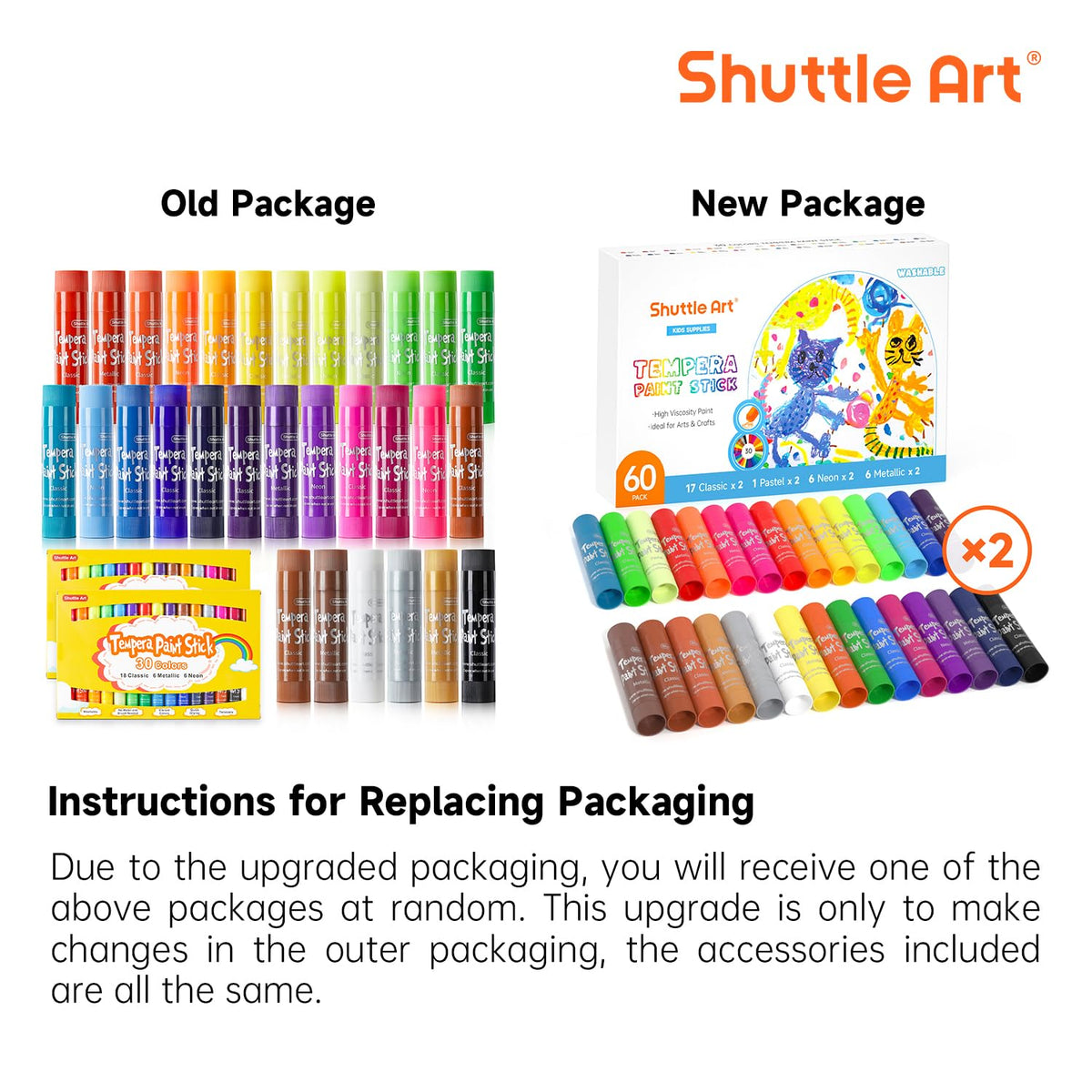 Shuttle Art tempera paint sticks suitable for paper, wood, glass, and more surfaces.