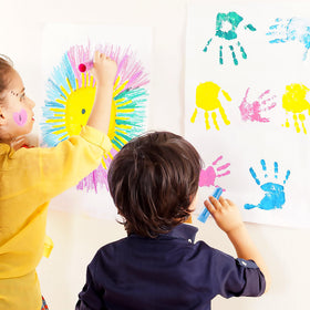 Shuttle Art tempera paint sticks washable cleanup shows mess-free painting with soap and water.