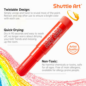Shuttle Art Tempera Paint Sticks washable formula makes cleanup easy after crafting.