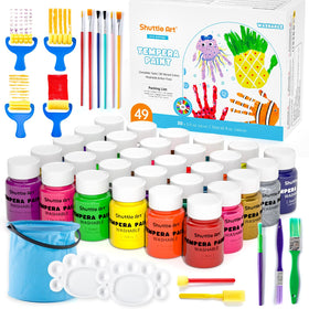 Shuttle Art tempera paints 30-color bottle set for kids' crafts.