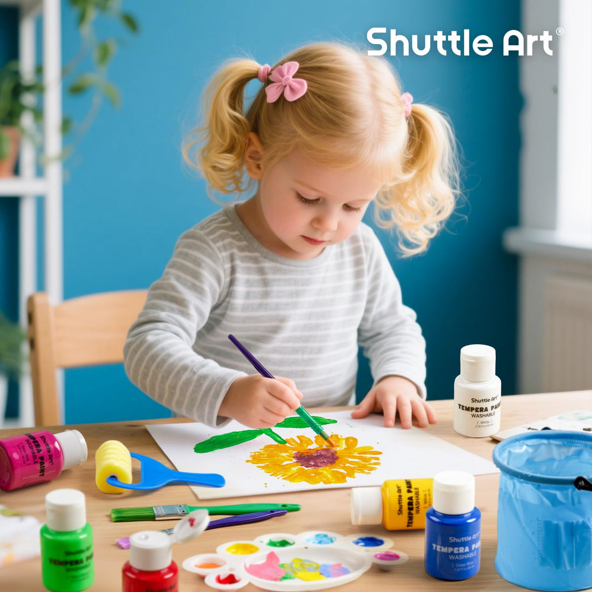 Shuttle Art tempera paints ideal for kids' classroom crafts.