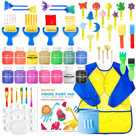 Shuttle Art finger paint bottles with 14 colors for vibrant, easy-to-clean art.