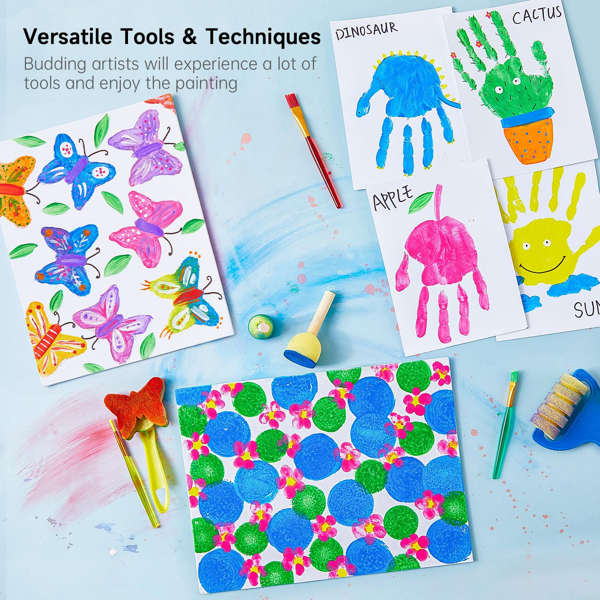 Shuttle Art waterproof smock protects clothes during active painting sessions.