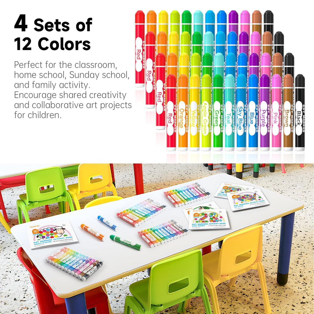 Shuttle Art washable, non-toxic dot markers keep projects clean and safe