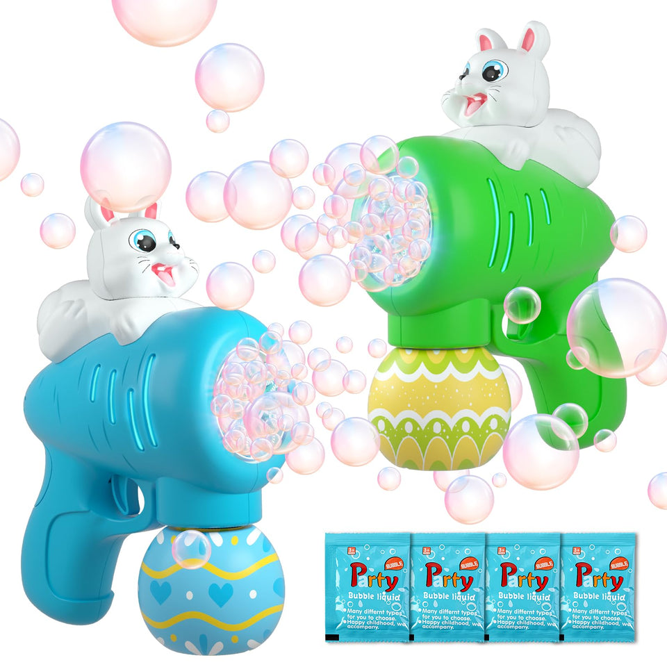 ShyLizard Easter bubble machine in green and blue for outdoor play and festive fun.