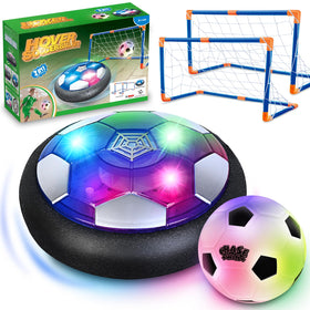 ShyLizard hover soccer ball gliding on a smooth floor with LED light for engaging play.