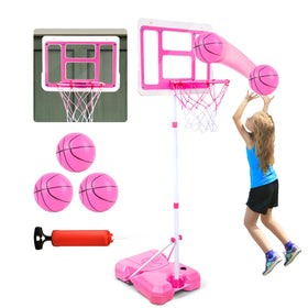 ShyLizard pink stand basketball hoop promotes active play indoors and outdoors.