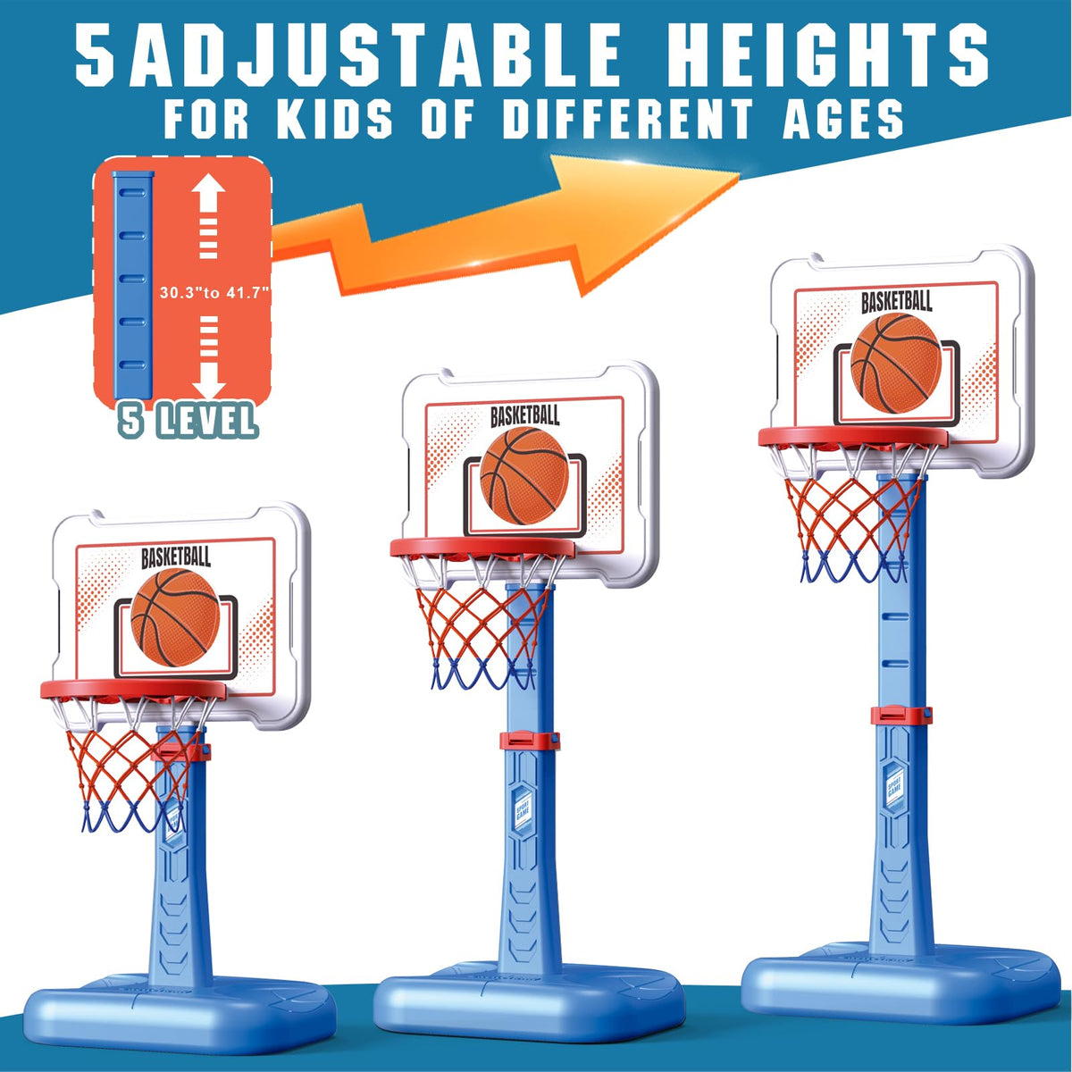 ShyLizard basketball hoop with three balls enables versatile indoor and poolside play.