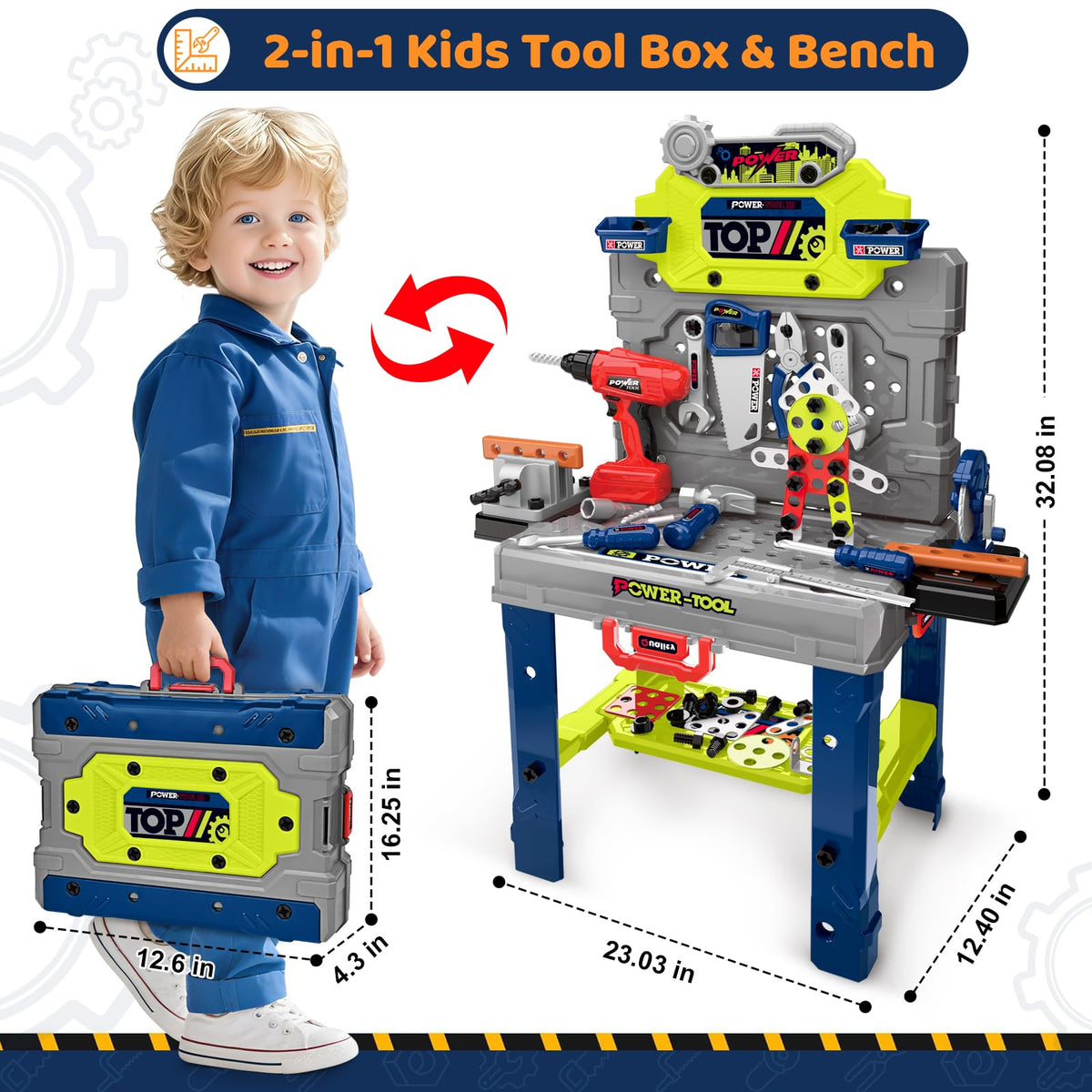 ShyLizard bench converts to a compact toolbox for storage.