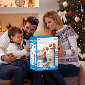ShyLizard bright printed backboard captures toddler's attention during play.