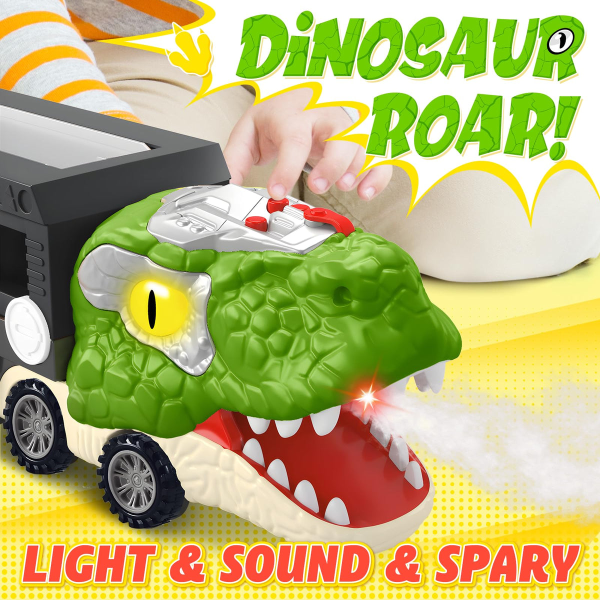 ShyLizard flip-up head design releases cars from the mouth.