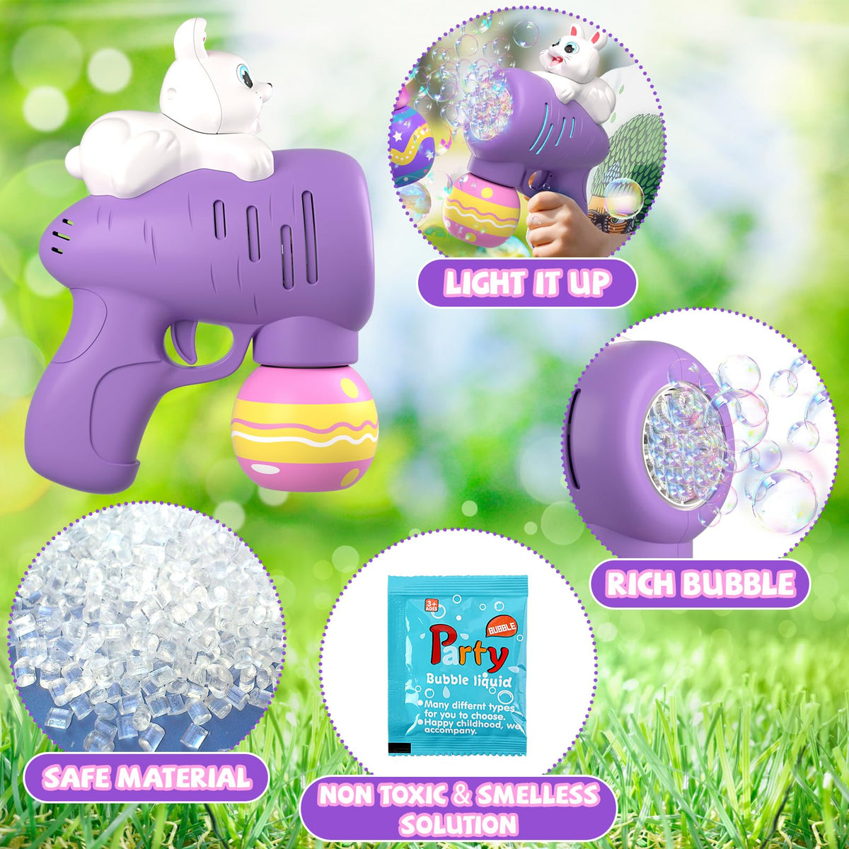 ShyLizard Easter bubble toy being triggered to release many bubbles