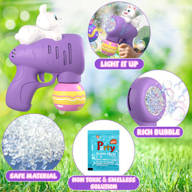 ShyLizard Easter bubble toy being triggered to release many bubbles