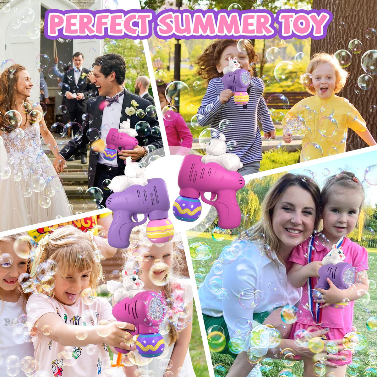 ShyLizard bubble machine shown indoors and outdoors for Easter activities