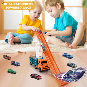 Storage compartment holds up to 14 cars for organized play.