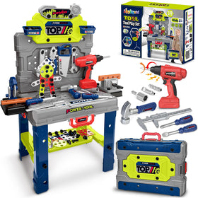 ShyLizard tool bench with realistic drill for immersive play.