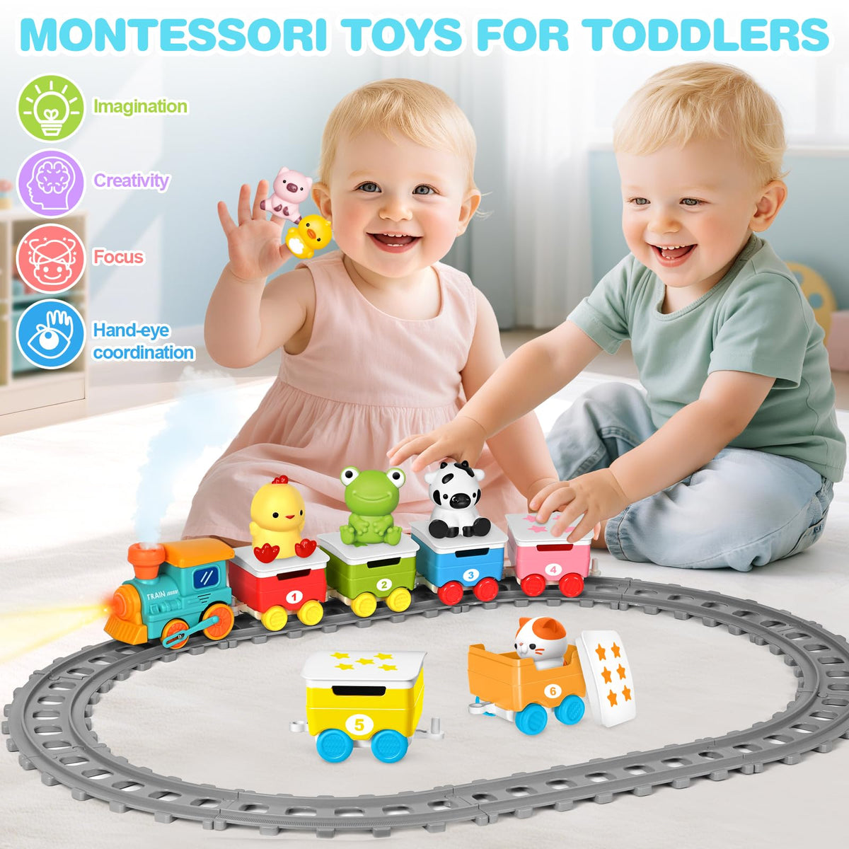 ShyLizard learning train removable roofs boost stacking and pretend play.