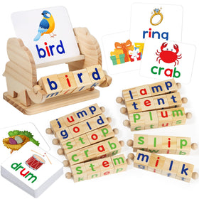 ShyLizard reading blocks with elephant tray for early literacy practice