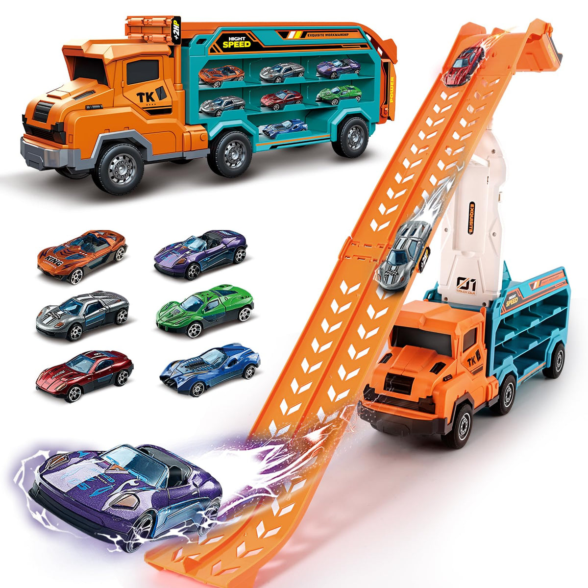ShyLizard foldable-track car carrier truck boosts quick setup and storage.