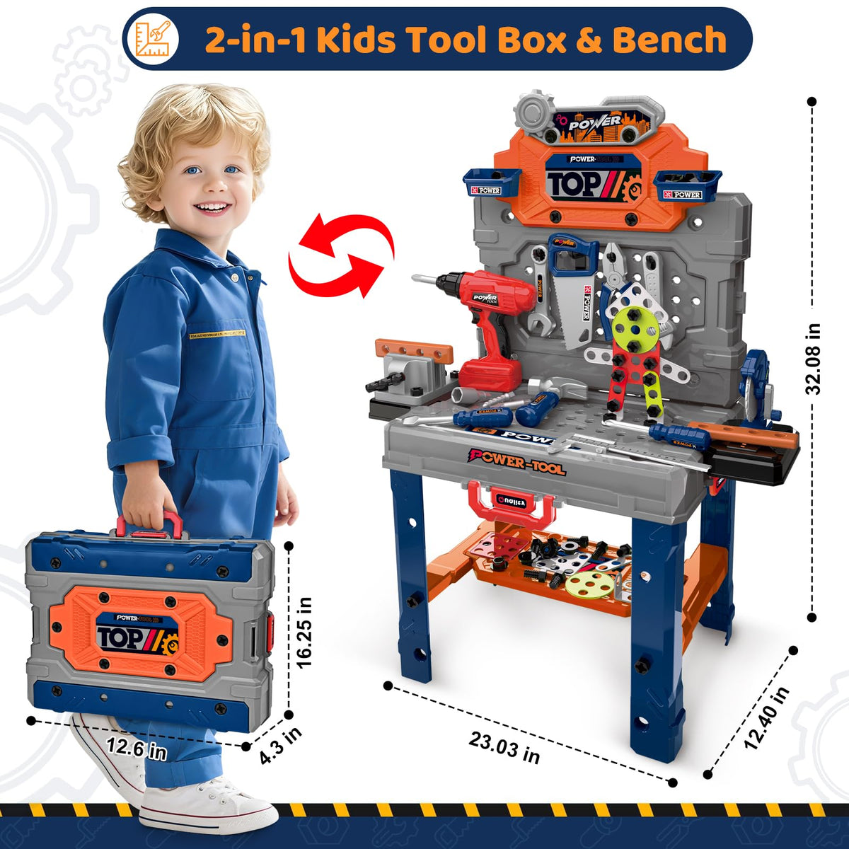 ShyLizard two-in-one box bench: easy switch between storage and work surface.