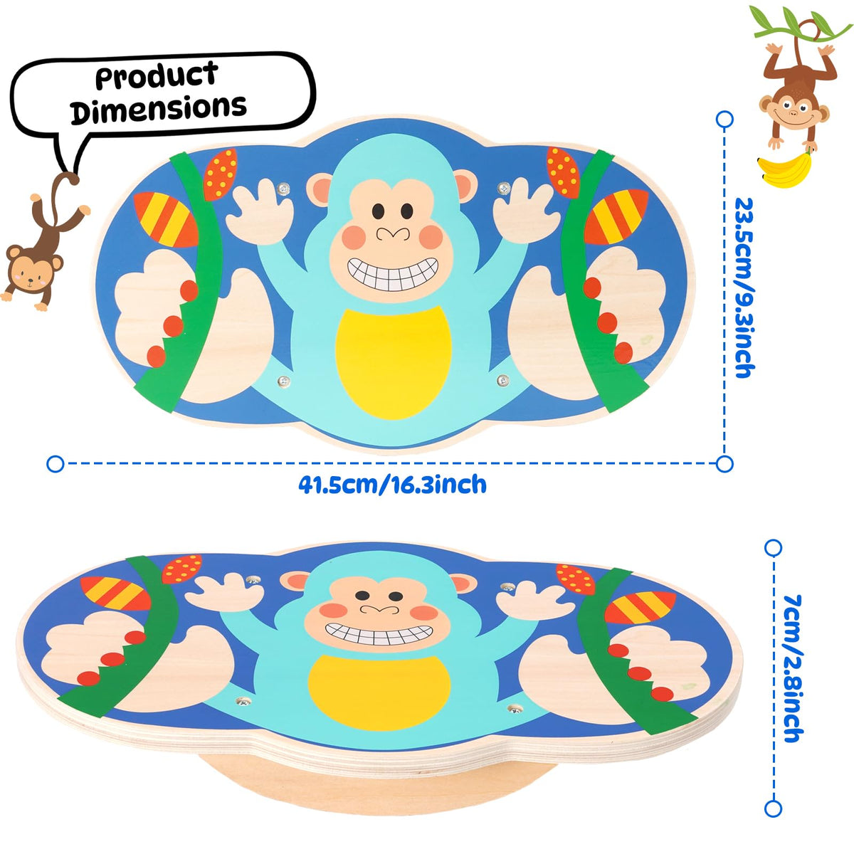Siairo Wobble Board gift-ready blue monkey design appeals to kids.