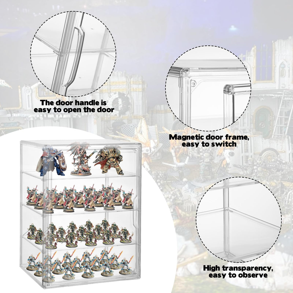 Sibosen Case dimensions 14.2 by 10.6 by 8.7 inches suitable for multiple figures